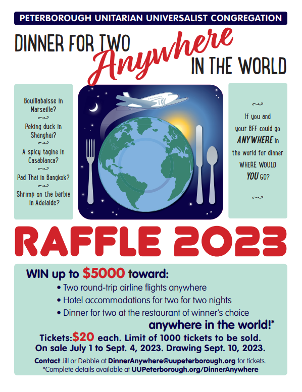 a poster showing the dinner anywhere raffle